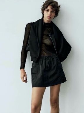Zara Black Cargo Utility Skort NWT Small Drawstring Mini Skirt Shorts
